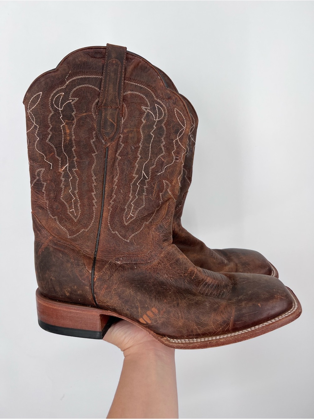 JB Dillon 12 EE (Wide) Brown Made Dog Bone Square Toe Western Boots